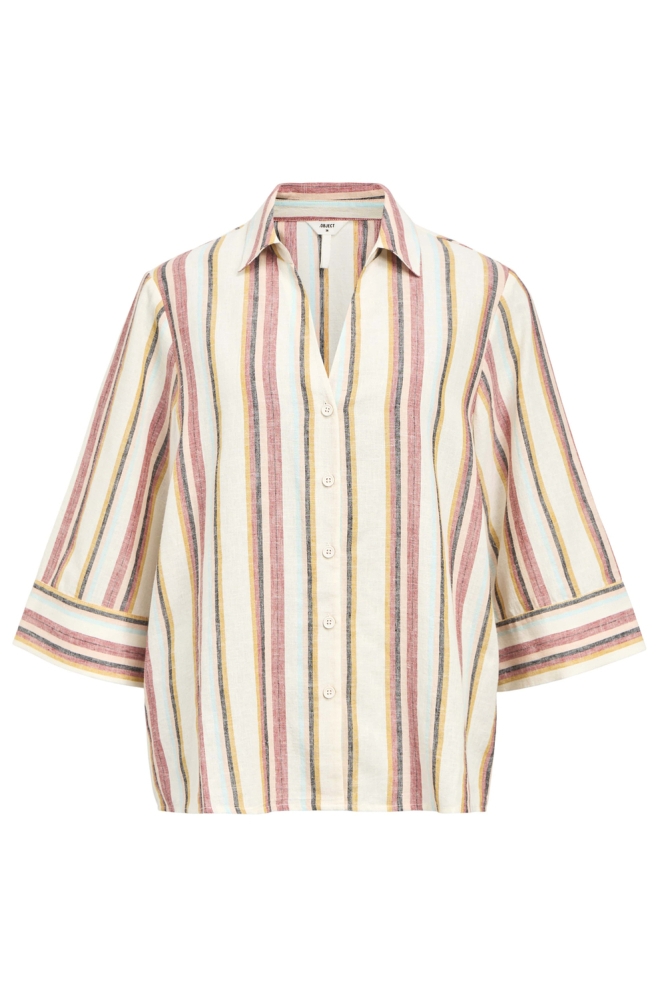 OBJKAREN LO 3/4 FLARED SHIRT 139 23046853 SANDSHELL/MULTI